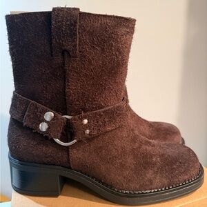 Anthropologie NEW Short Brown Suede Moto Ankle Boots NIB Sz 41